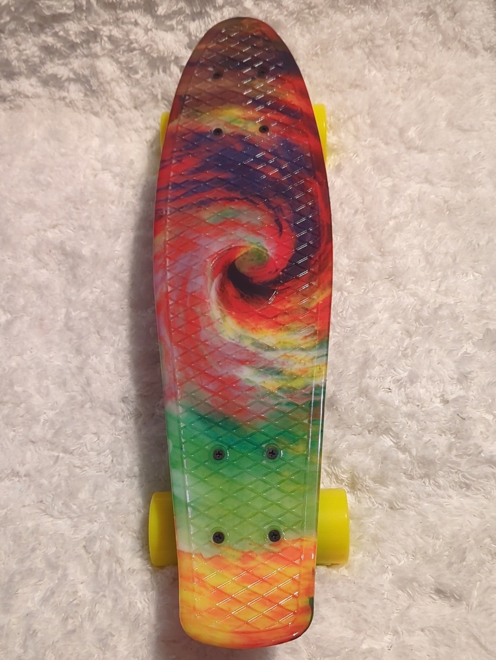 Tabkeer 22" x 6" Cruiser Skateboard Colorful Swirl w/Yellow Wheels, NIB